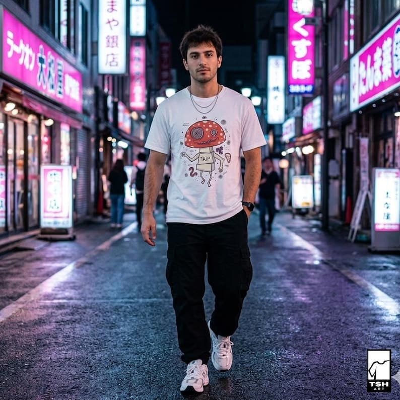 trip mushroom tee mockup
